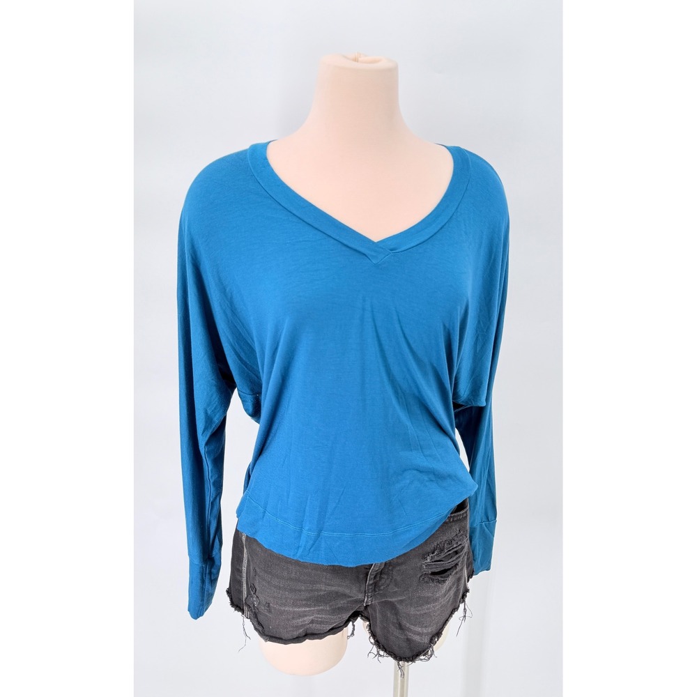 LAmade Twist Back Top Womens Size M Teal Blue Open Back Long Sleeve V-Neck Modal